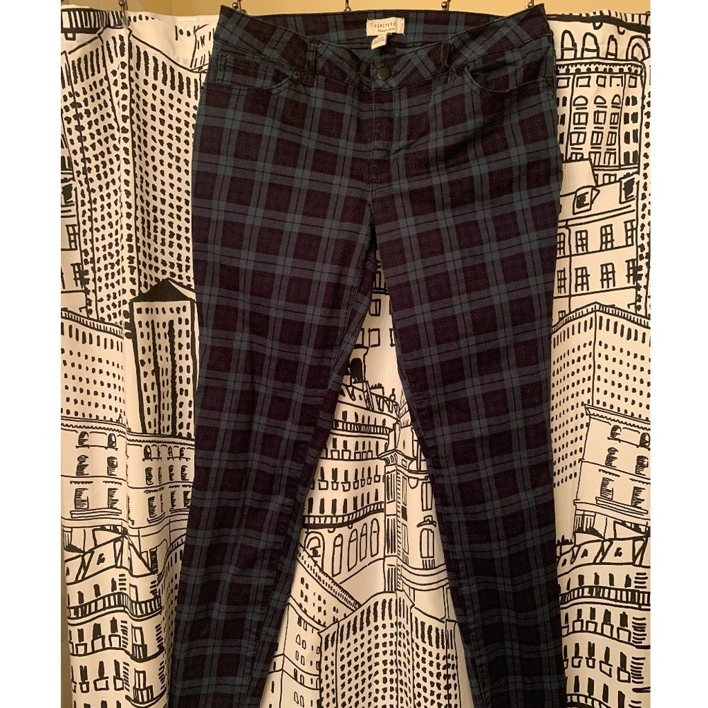 Green/Blue Plaid Forever 21 Denim Pants, Size 30